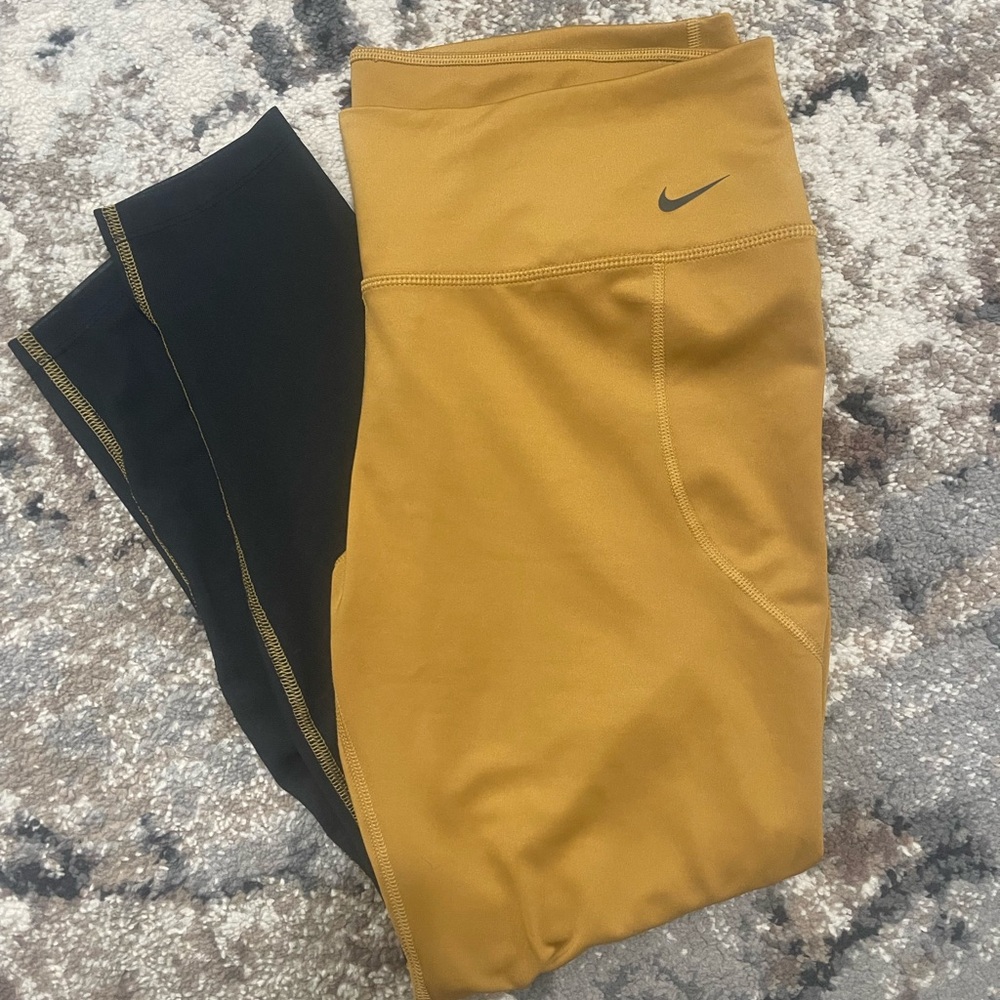 Women’s Gold and Black Nike Training Leggings XXL